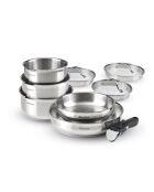 Set di pentole da 9 pezzi - 3 pentole e 2 padelle con coperchi in acciaio inossidabile argentato 16/18/20 cm + 22/26 cm + 16/18/20 cm + 16/18/20 cm