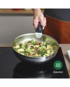 Set di pentole da 9 pezzi - 3 pentole e 2 padelle con coperchi in acciaio inossidabile argentato 16/18/20 cm + 22/26 cm + 16/18/20 cm + 16/18/20 cm