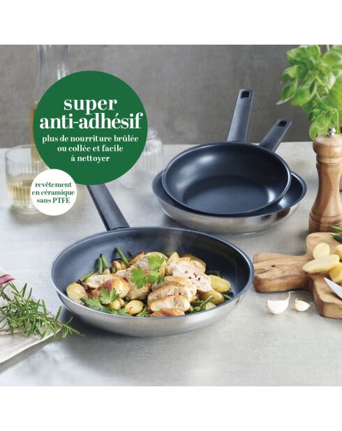 Poêle Qulinox revêtement anti-adhésif en acier inoxydable argenté - 24 cm