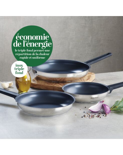 Sartén Qulinox con revestimiento antiadherente de acero inoxidable plateado - 24 cm