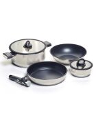 Set empilable Amo en inox avec poignée en bakélite argenté - 16x7 cm + 28x12 cm + 28x6 cm + 28x8.5 cm