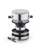 Set empilable Amo en inox avec poignée en bakélite argenté - 16x7 cm + 28x12 cm + 28x6 cm + 28x8.5 cm