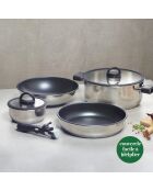 Set empilable Amo en inox avec poignée en bakélite argenté - 16x7 cm + 28x12 cm + 28x6 cm + 28x8.5 cm