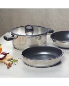 Set empilable Amo en inox avec poignée en bakélite argenté - 16x7 cm + 28x12 cm + 28x6 cm + 28x8.5 cm