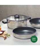 Set empilable Amo en inox avec poignée en bakélite argenté - 16x7 cm + 28x12 cm + 28x6 cm + 28x8.5 cm