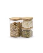 Set de 3 bocaux en verre rectangle avec couvercles en bambou - 1L + 2L