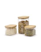 Set de 3 bocaux en verre rectangle avec couvercles en bambou - 1L + 2L