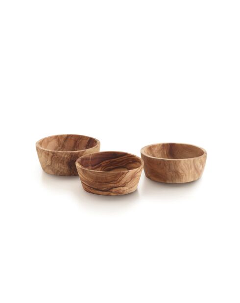 Set di 3 ciotole in legno d'ulivo fatte a mano -10x5 cm