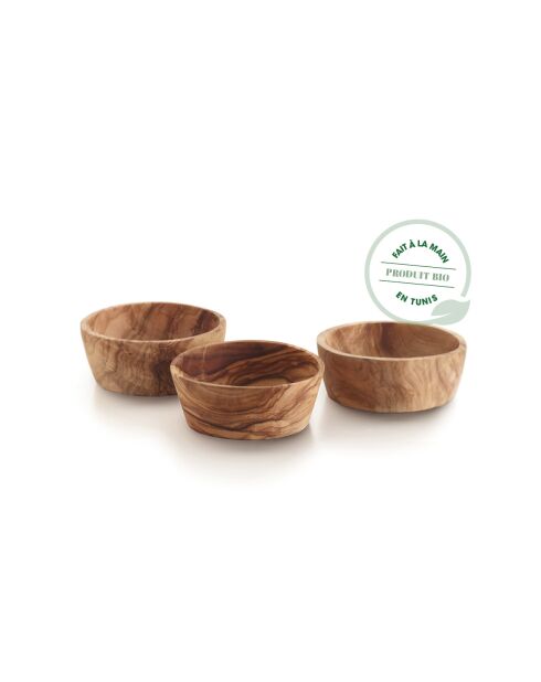 Set di 3 ciotole in legno d'ulivo fatte a mano -10x5 cm