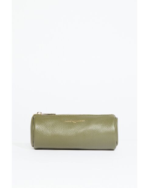 Pochette en cuir Lanae vert olive - 20x10x3 cm
