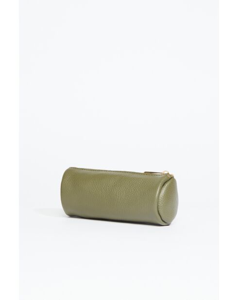 Pochette en cuir Lanae vert olive - 20x10x3 cm