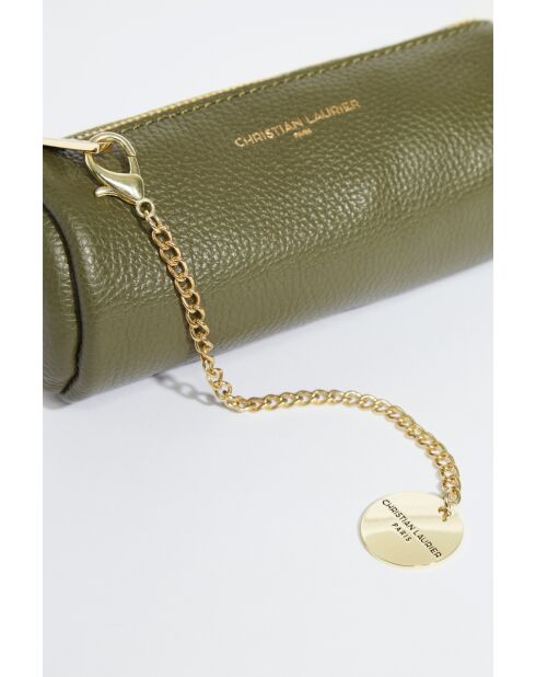 Pochette en cuir Lanae vert olive - 20x10x3 cm