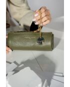 Pochette en cuir Lanae vert olive - 20x10x3 cm