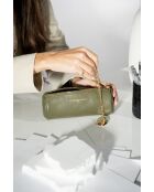 Pochette en cuir Lanae vert olive - 20x10x3 cm