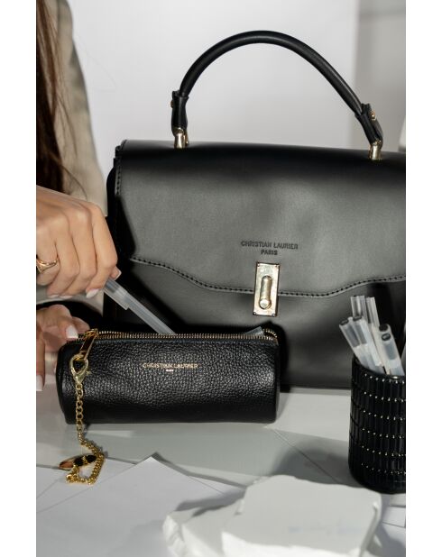 Pochette en cuir Lanae noir - 20x10x3 cm