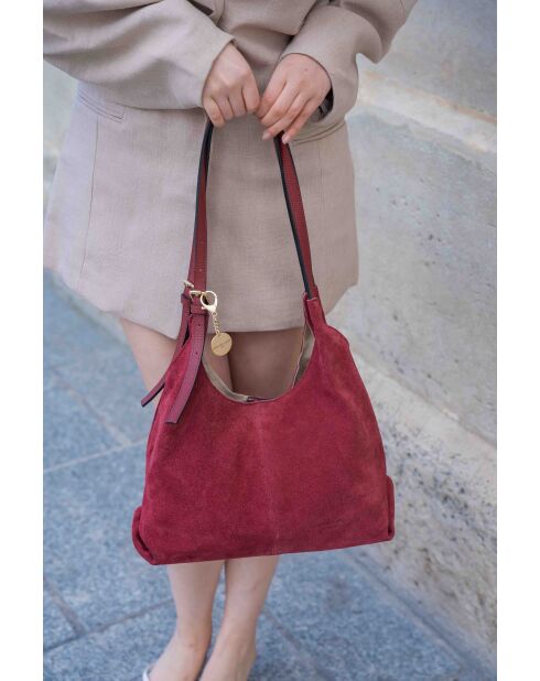 Sac porte épaule en cuir Sierra bordeaux - 37x22x14 cm