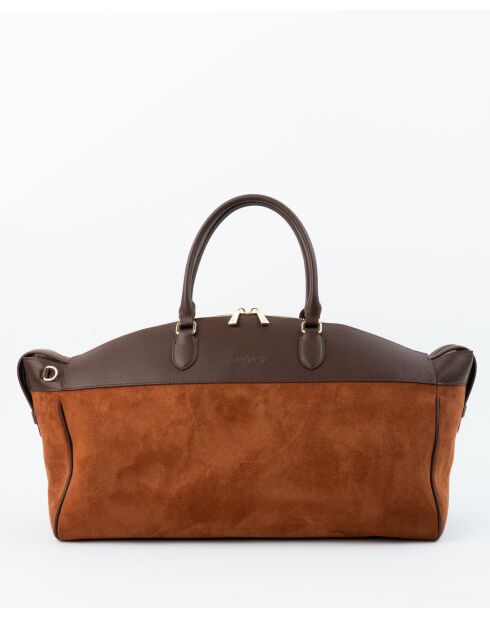 Sac de voyage en cuir Nay camel / moka - 46x28x20 cm