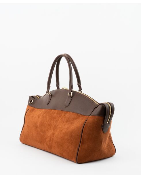 Sac de voyage en cuir Nay camel / moka - 46x28x20 cm