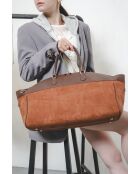 Sac de voyage en cuir Nay camel / moka - 46x28x20 cm