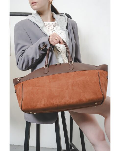Sac de voyage en cuir Nay camel / moka - 46x28x20 cm