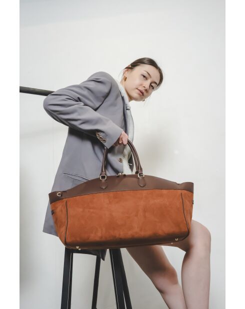 Sac de voyage en cuir Nay camel / moka - 46x28x20 cm