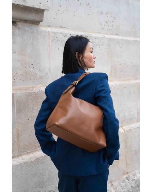 Sac porte épaule en cuir Orient camel - 38,5x34x13 cm