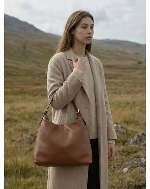 Sac porte épaule en cuir Orient camel - 38,5x34x13 cm