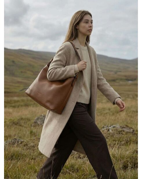 Sac porte épaule en cuir Orient camel - 38,5x34x13 cm