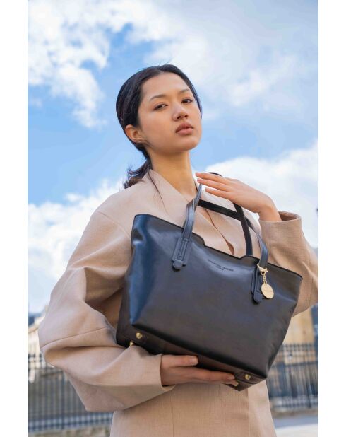 Sac cabas en cuir Eden noir - 38x23x15 cm