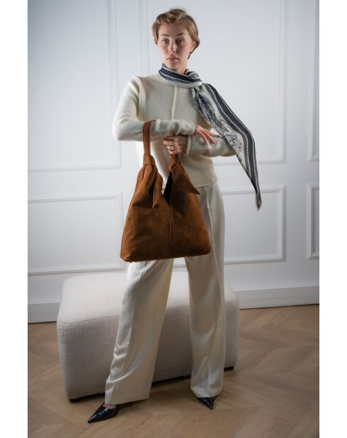 Sac porte épaule en cuir Elan camel - 38x40x10 cm