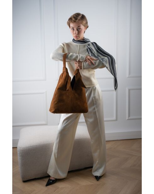 Sac porte épaule en cuir Elan camel - 38x40x10 cm