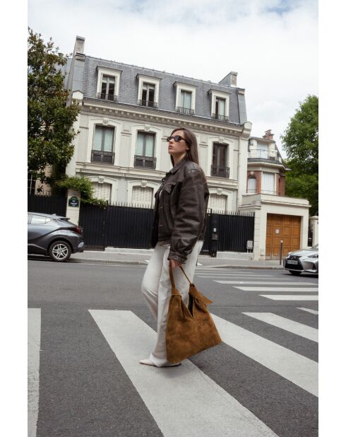 Sac porte épaule en cuir Elan camel - 38x40x10 cm