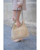 Sac porte épaule en cuir Sierra beige - 37x22x14 cm