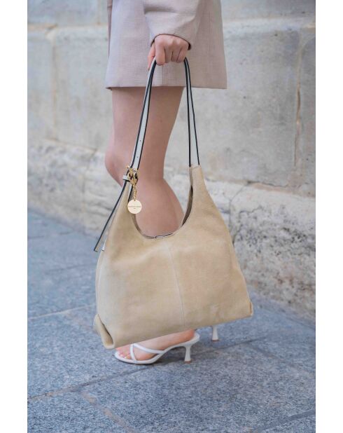 Sac porte épaule en cuir Sierra beige - 37x22x14 cm
