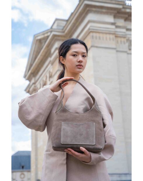 Sac porte épaule en cuir Calma taupe - 26x31x5 cm