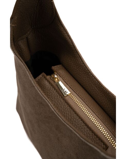 Sac porte épaule en cuir Calma taupe - 26x31x5 cm