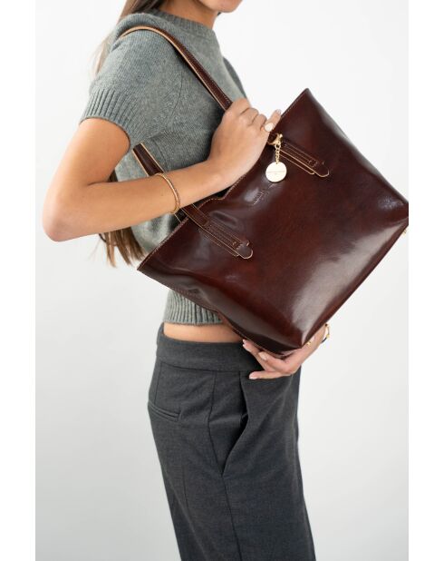 Sac cabas en cuir Eden marron - 38x23x15 cm