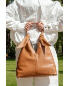 Sac porte épaule en cuir Halo camel - 38x40x10 cm