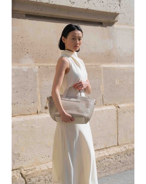Sac à main en cuir Soleil blanc cassé - 42x25 14,5 cm