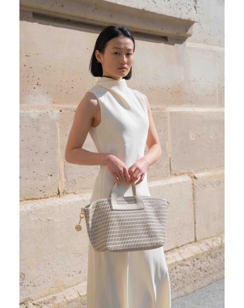 Sac à main en cuir Soleil blanc cassé - 42x25 14,5 cm