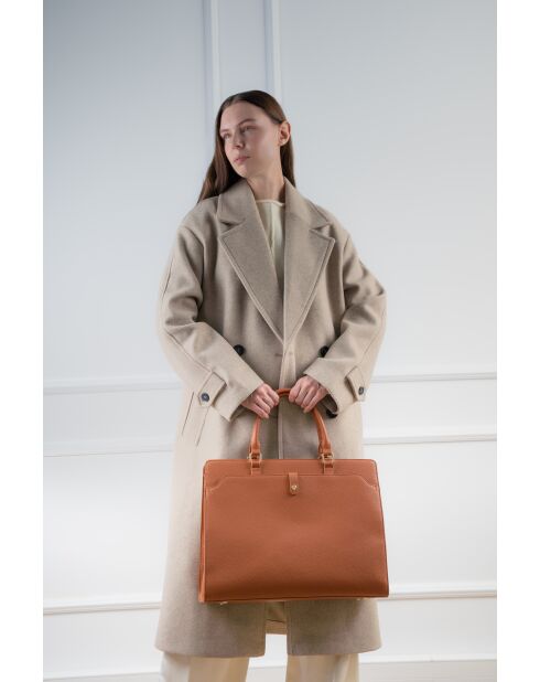 Sac à main en cuir Nya camel - 42x32x14 cm