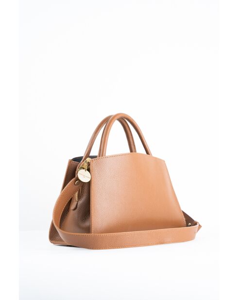 Sac à main en cuir Horizon camel - 26x21x10 cm