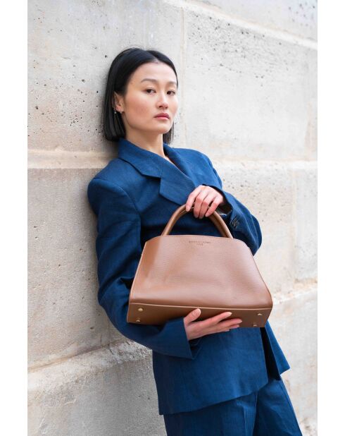 Sac à main en cuir Horizon camel - 26x21x10 cm