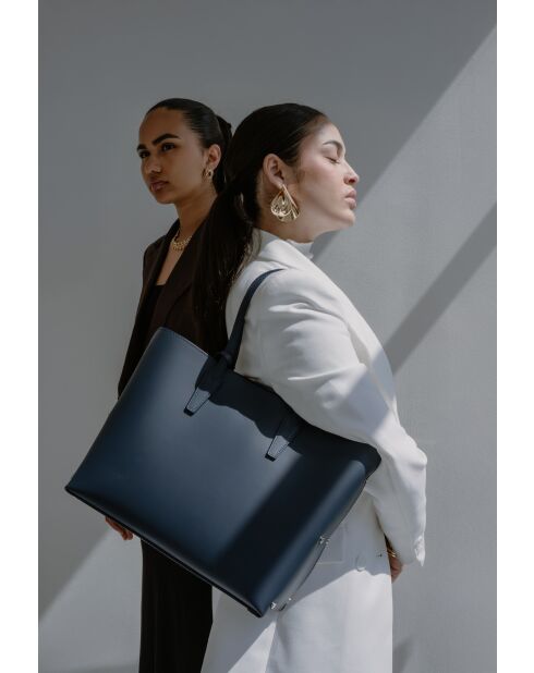 Sac cabas en cuir Feria bleu marine - 42x28x15 cm