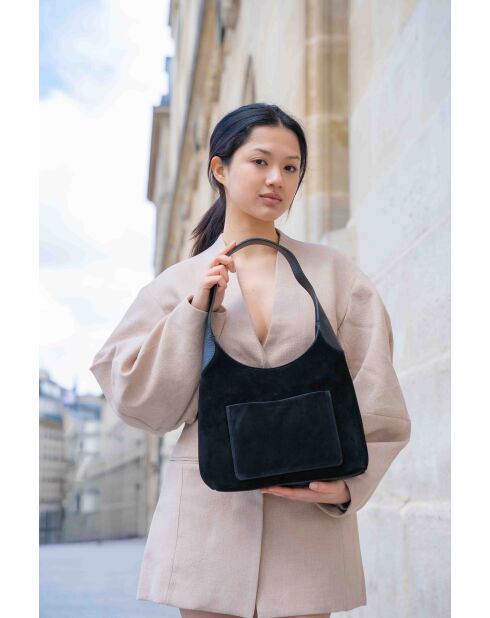 Sac porte épaule en cuir Calma noir - 26x31x5 cm