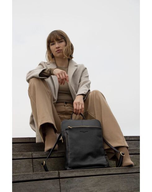 Sac à dos en cuir Milana noir - 27,5x24,5x9 cm