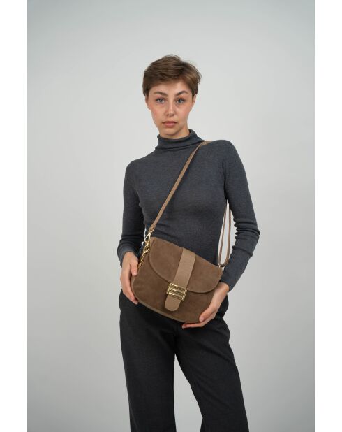 Sac à bandoulière en cuir Noche beige - 25x21x7 cm