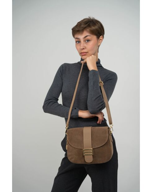 Sac à bandoulière en cuir Noche beige - 25x21x7 cm