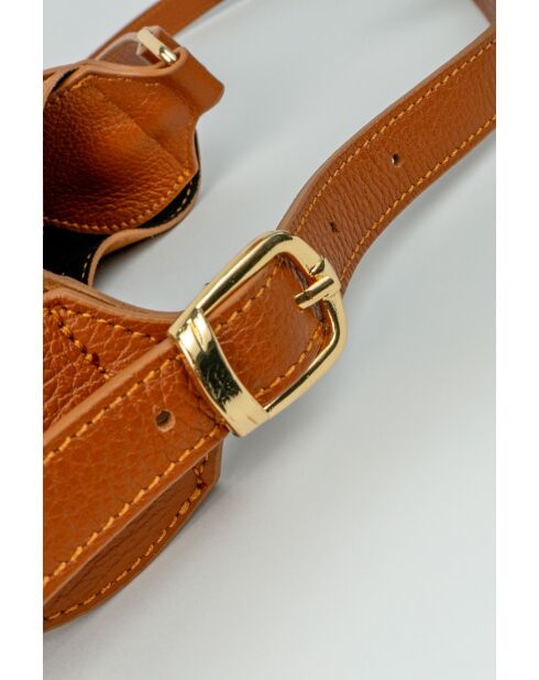 Sac bandoulière en cuir Mika camel - 26x21x2 cm