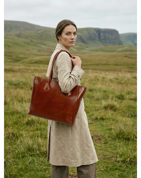 Sac à main en cuir Aurora camel - 39x27x13 cm